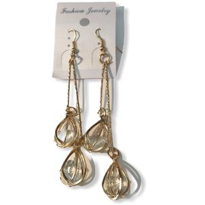 Gem 💎 Dangle Cage Floating Crystal Fashion Golden